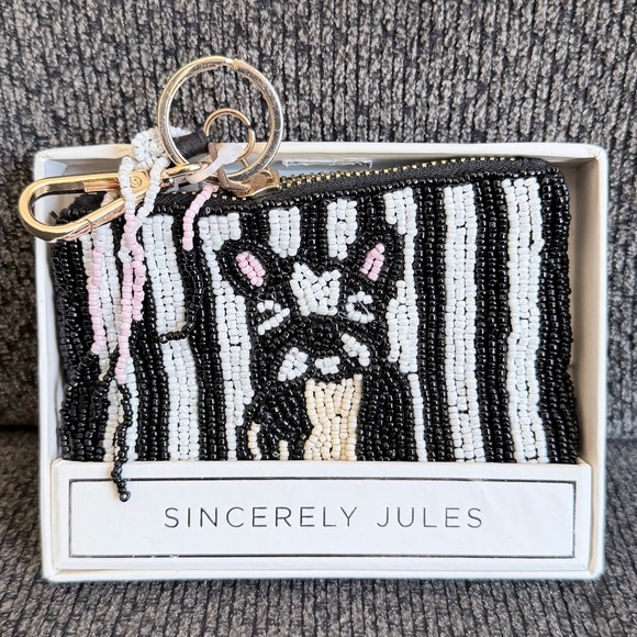 Sincerly Jules Handbags - Sincerely Jules Beaded French bulldog Dog print Keychain Pouch -NWT